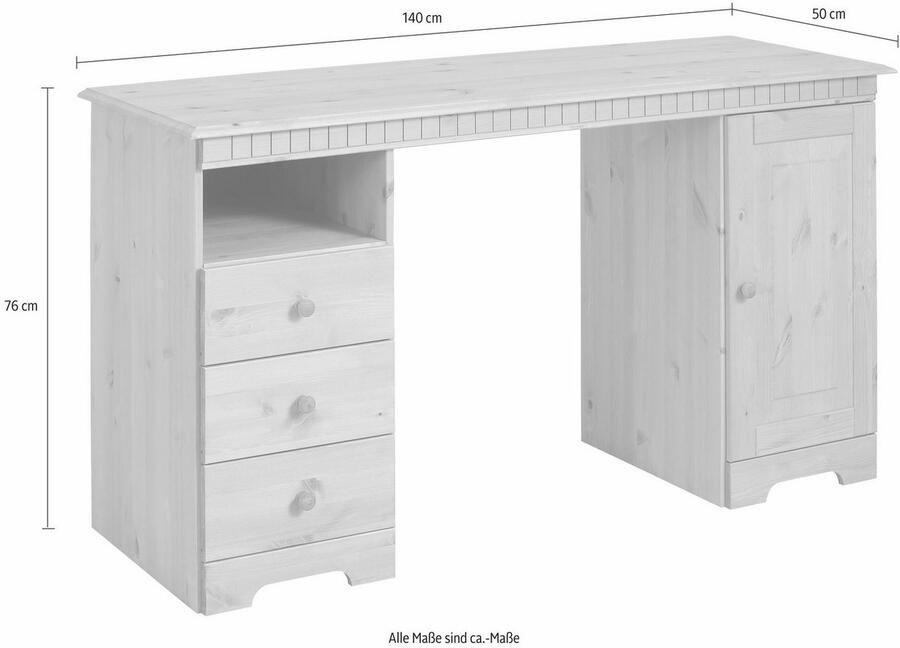 Home affaire Bureau Lisa van massief hout in verschillende kleurvarianten breedte 140 cm - Foto 3