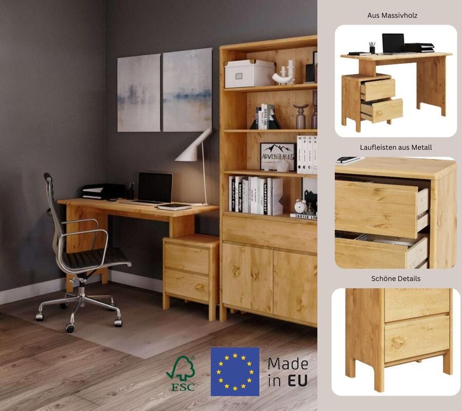 Home affaire Bureau Luven computerbureau gecertificeerd massief hout met 2 lades breedte 120-140 cm