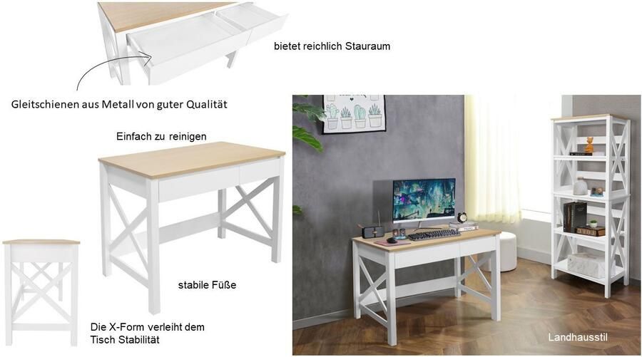 Home affaire Bureau SILBA 2 lades landhuisstijl home office breedte 100 cm - Foto 5