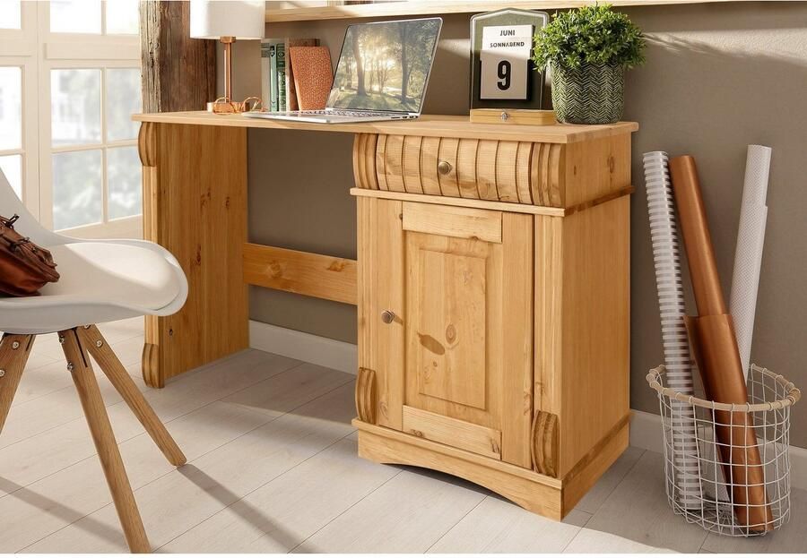 Home affaire Bureau Teresa Computertafel met lade massief hout breedte 120 cm