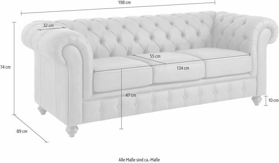 Home affaire Chesterfield-bank Chesterfield 3-zits B D H: 198 89 74 cm met hoogwaardige knoopdetails ook in leer - Foto 3