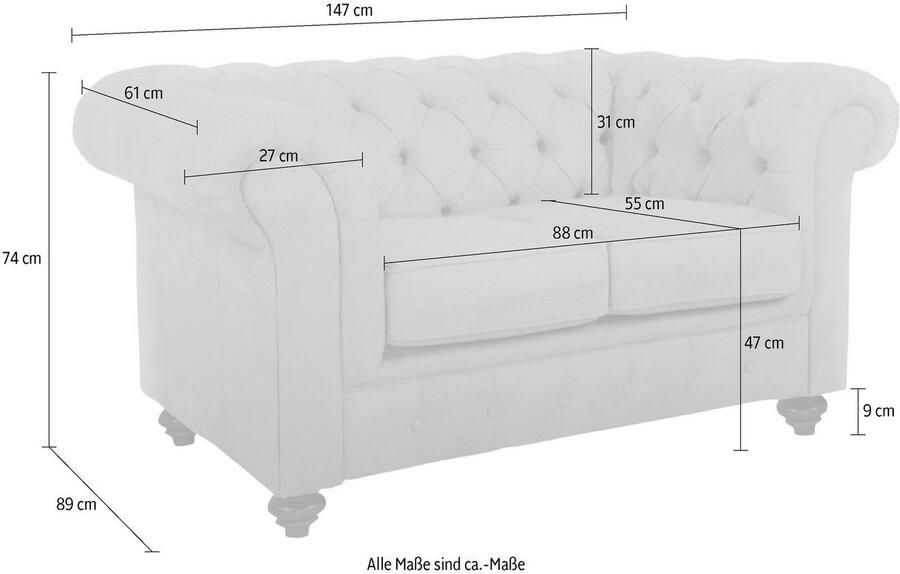 Home affaire Chesterfield-bank Duc 2-zits hoogwaardige capitonnage achter fluwelige look met changerende look