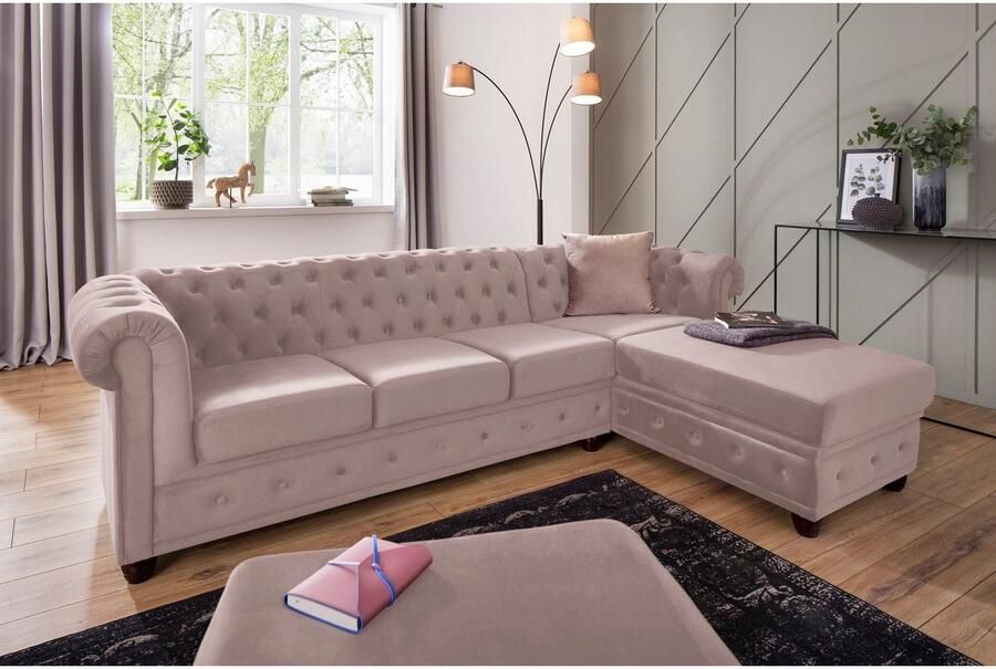 Home affaire Chesterfield-bank New Castle L-vorm hoogwaardige capitonnage in chesterfield-design bxdxh: 255(171x72)