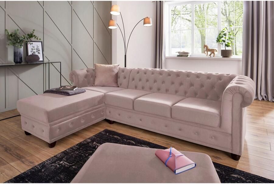 Home affaire Chesterfield-bank New Castle L-vorm hoogwaardige capitonnage in chesterfield-design bxdxh: 255(171x72)