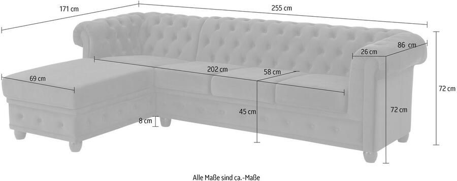 Home affaire Chesterfield-bank New Castle L-vorm hoogwaardige capitonnage in chesterfield-design bxdxh: 255(171x72) - Foto 7