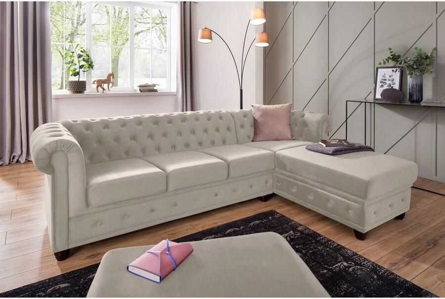 Home affaire Chesterfield-bank New Castle L-vorm hoogwaardige capitonnage in chesterfield-design bxdxh: 255(171x72)