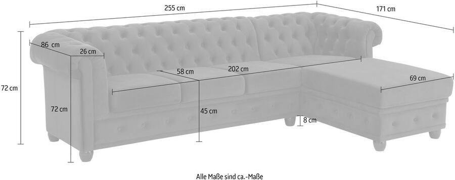 Home affaire Chesterfield-bank New Castle L-vorm hoogwaardige capitonnage in chesterfield-design bxdxh: 255(171x72) - Foto 10