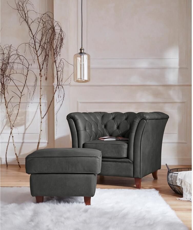 Home affaire Chesterfield-fauteuil Reims cocktailstoel stoel met echte chesterfield-capitonnage uitstekende verwerking - Foto 2