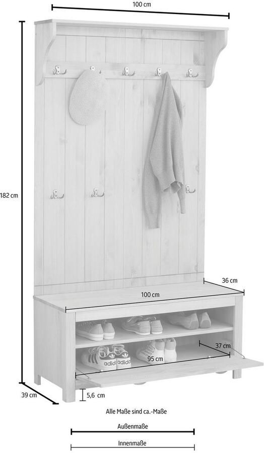 Home affaire Compact kapstokmeubel Mille van massief hout breedte 100 cm - Foto 6