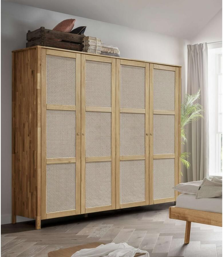 Home affaire Draaideurkast Hällevik kledingkast opslag opbergruimte Deurfronten met Weens vlechtwerk FSC gecertificeerd massief eiken - Foto 3