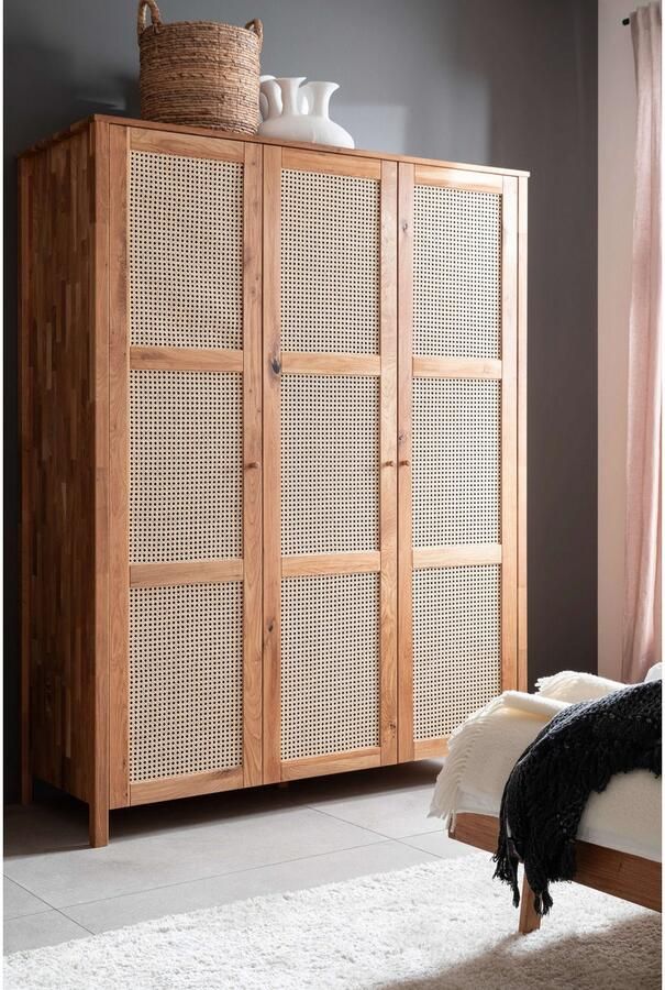 Home affaire Draaideurkast Hällevik kledingkast opslag opbergruimte Deurfronten met Weens vlechtwerk FSC gecertificeerd massief eiken - Foto 5