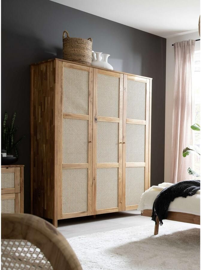Home affaire Draaideurkast Hällevik kledingkast opslag opbergruimte Deurfronten met Weens vlechtwerk FSC gecertificeerd massief eiken - Foto 3