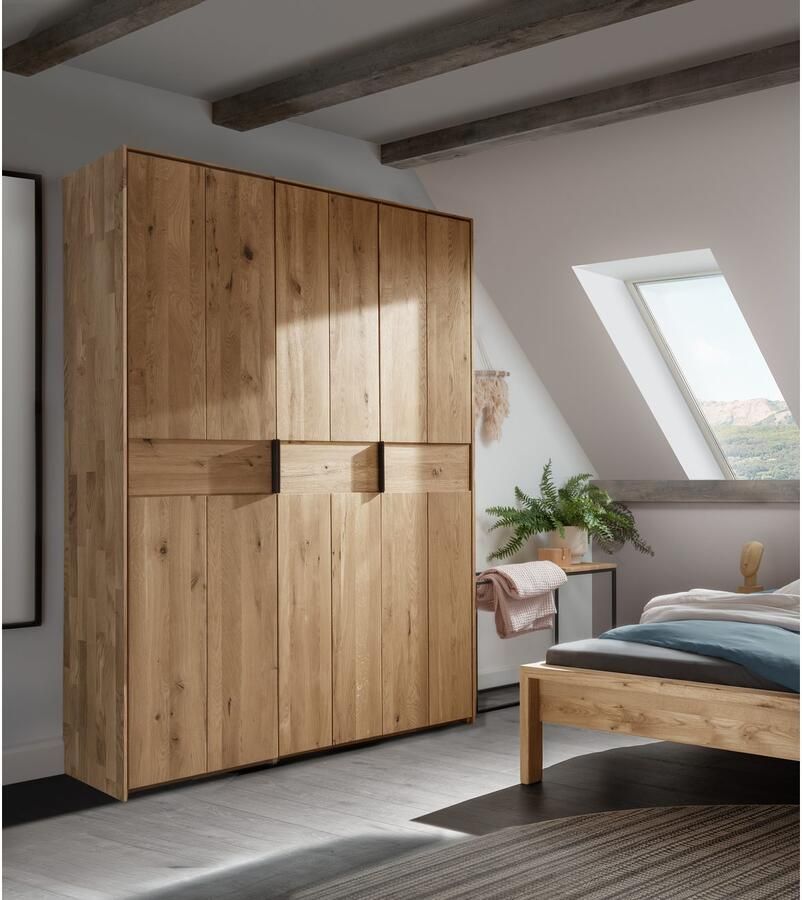 Home affaire Draaideurkast Huven kledingkast met veel opbergruimte van massief eikenhout Scandi 218cm hoog 1 kledingstang & 1 vak beugelgreep & Soft-Close - Foto 3