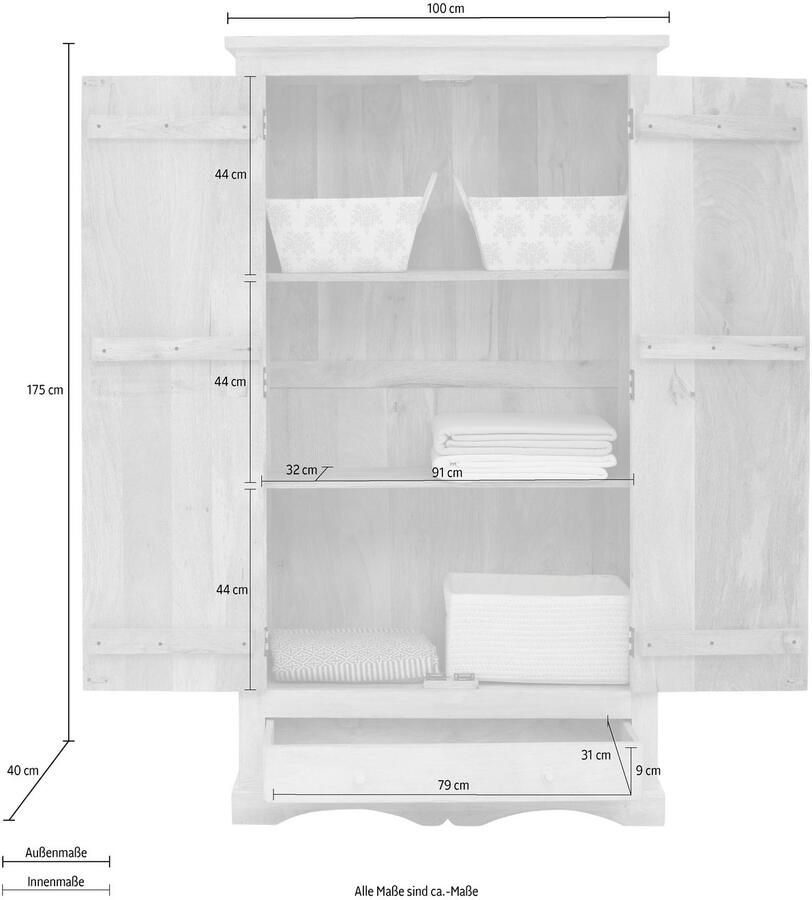 Home affaire Draaideurkast Landor Kast mangohout 2 losse planken lade breedte 100 cm - Foto 3