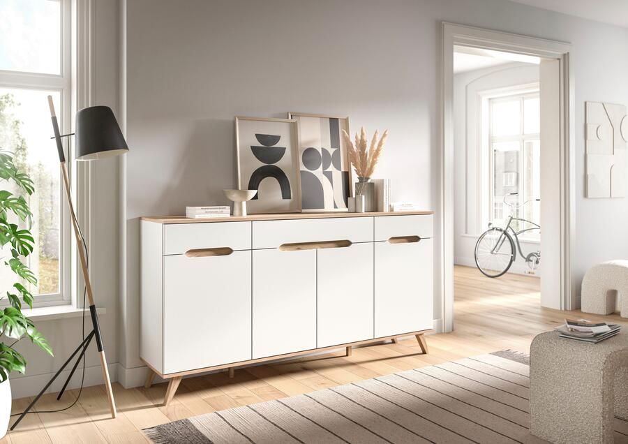 Home affaire Dressoir Alesund Breedte 185 cm 4 Deuren 1 Lade conische voet Scandi-look dressoir kast commode woonmeubelen woonkamer - Foto 8