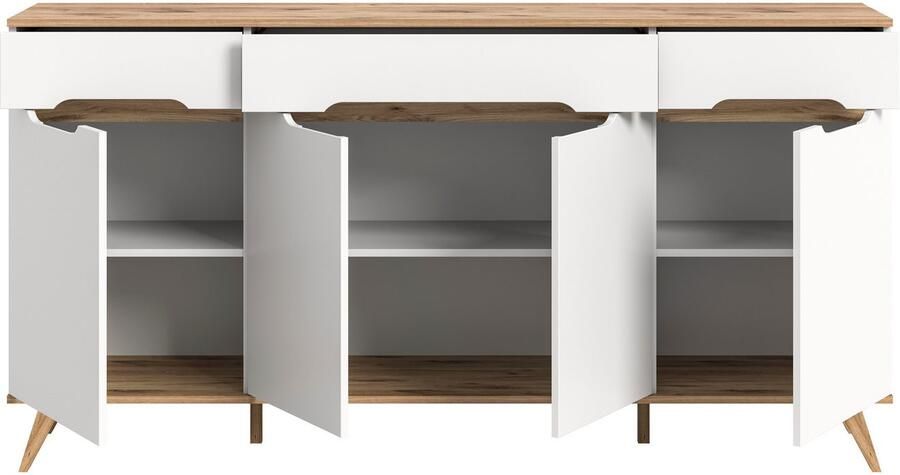 Home affaire Dressoir Alesund Breedte 185 cm 4 Deuren 1 Lade conische voet Scandi-look dressoir kast commode woonmeubelen woonkamer - Foto 7