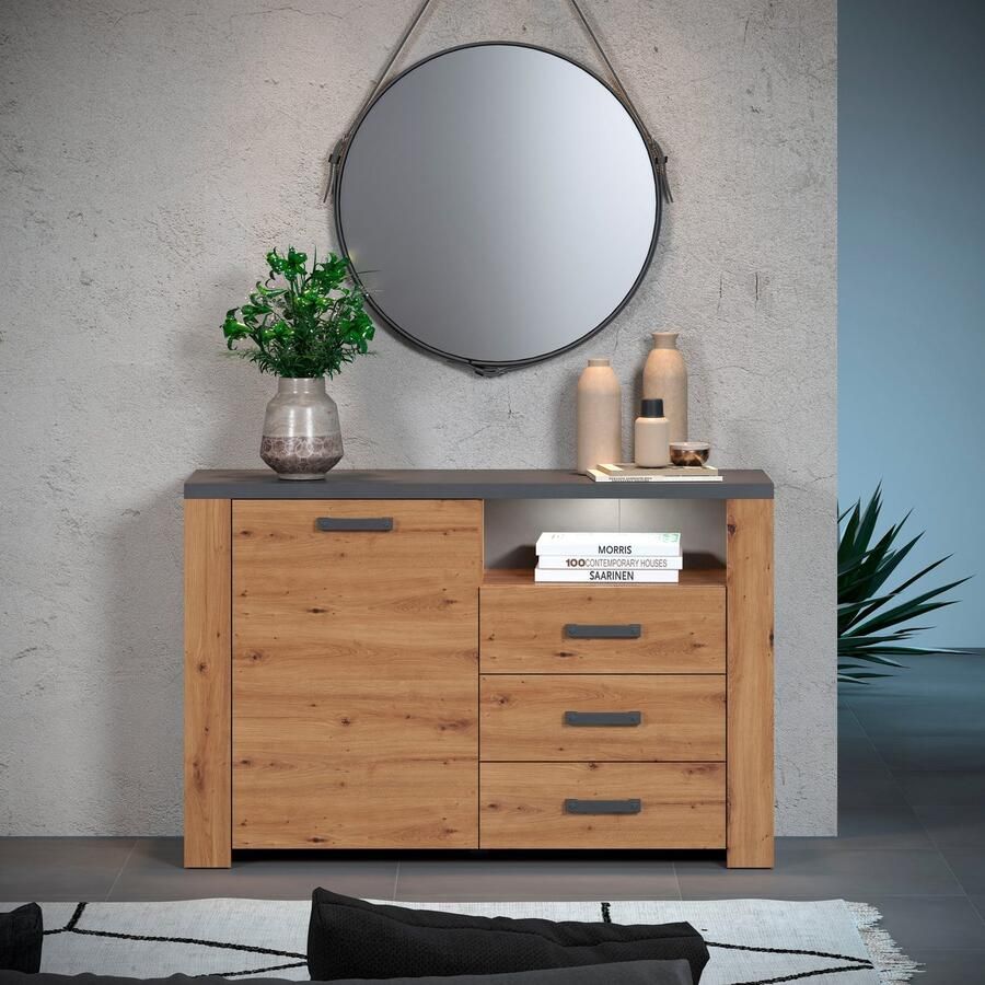 Home affaire Dressoir Ambres Dressoir 1 deur 3 lades 1 vak Soft-Close 127 40 83 cm (1 stuk) - Foto 2
