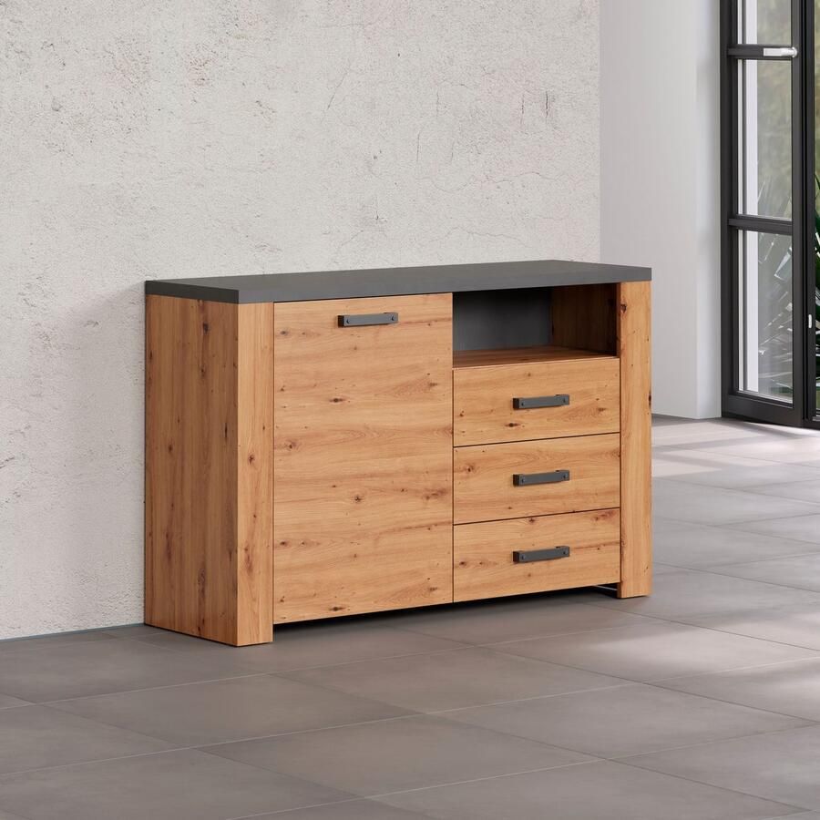 Home affaire Dressoir Ambres Dressoir 1 deur 3 lades 1 vak Soft-Close 127 40 83 cm (1 stuk) - Foto 4