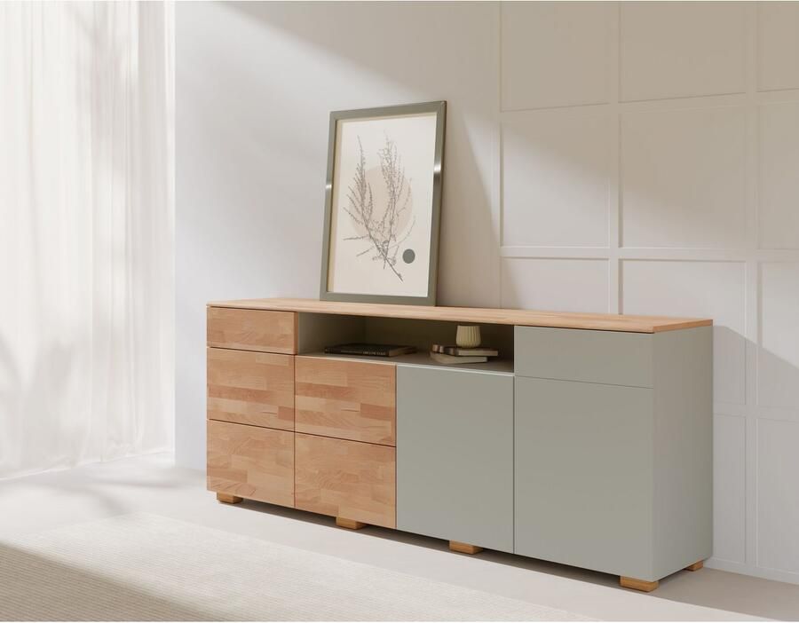 Home affaire Dressoir Citra deels massief Breedte 200cm moderne greeploze uitstraling met push-to-open functie