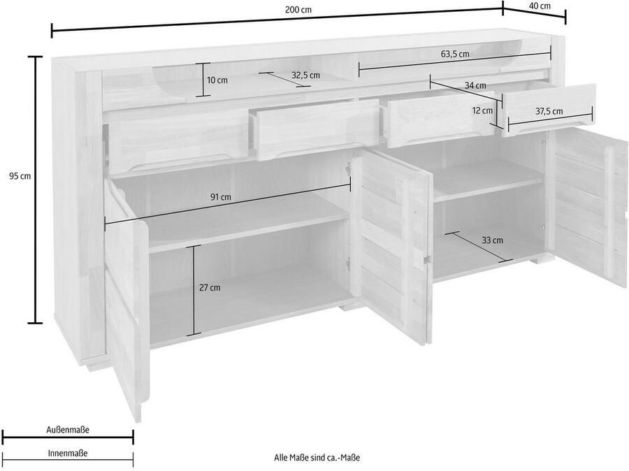 Home affaire Dressoir Denis Breedte 200 cm