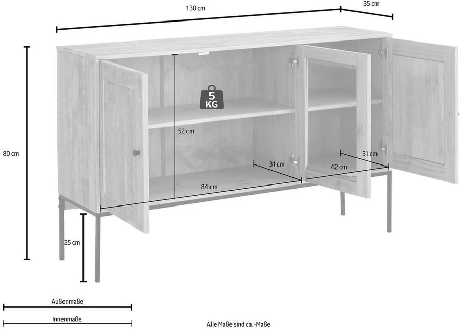 Home affaire Dressoir Freya Commode met 2 houten deuren van massief hout breedte 130 cm - Foto 4