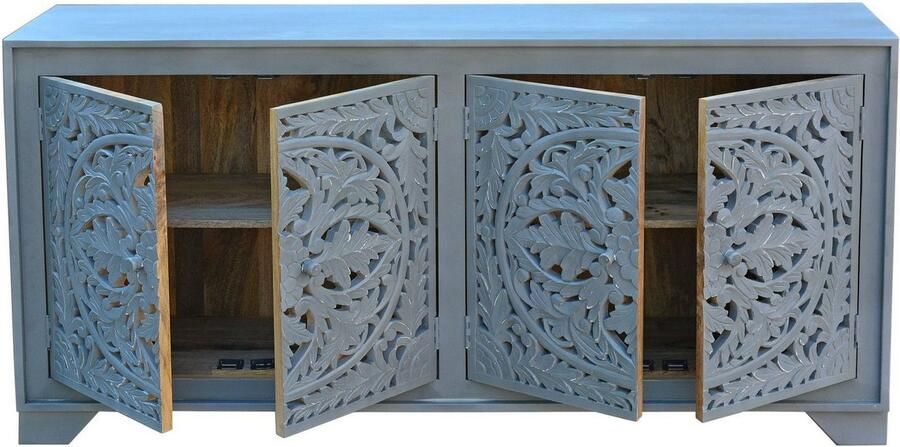 Home affaire Dressoir Kenmare Commode van mangohout decoratieve snijwerk breedte 170 cm - Foto 5