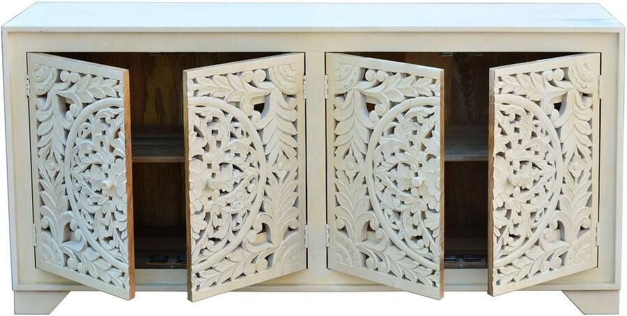 Home affaire Dressoir Kenmare Commode van mangohout decoratieve snijwerk breedte 170 cm - Foto 5