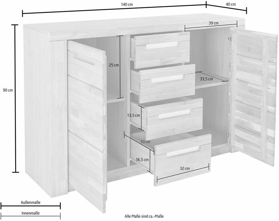 Home affaire Dressoir Kolding Breedte 140 cm met 4 laden - Foto 3