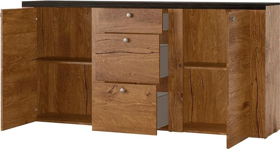 Home affaire Dressoir Larona tijdloze commode met 2 deuren 3 lades deurkast Hoogte 84 cm veel opbergruimte dressoir met decoratieve lijstlook - Foto 3