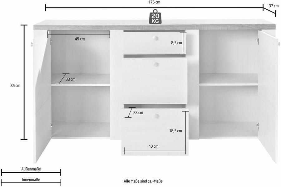 Home affaire Dressoir Larona tijdloze commode met 2 deuren 3 lades deurkast Hoogte 84 cm veel opbergruimte dressoir met decoratieve lijstlook - Foto 6
