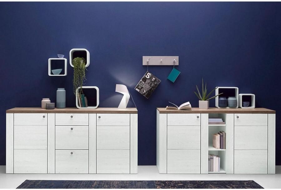 Home affaire Dressoir Larona tijdloze commode met 2 deuren 3 lades deurkast Hoogte 84 cm veel opbergruimte dressoir met decoratieve lijstlook - Foto 4