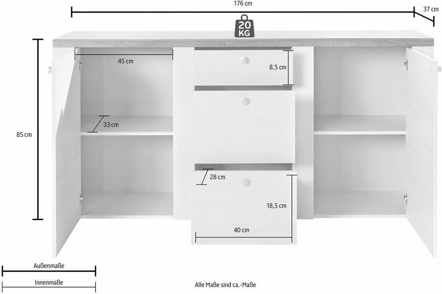 Home affaire Dressoir Larona tijdloze commode met 2 deuren 3 lades deurkast Hoogte 84 cm veel opbergruimte dressoir met decoratieve lijstlook - Foto 3