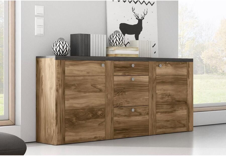 Home affaire Dressoir Larona tijdloze commode met 2 deuren 3 lades deurkast Hoogte 84 cm veel opbergruimte dressoir met decoratieve lijstlook - Foto 3