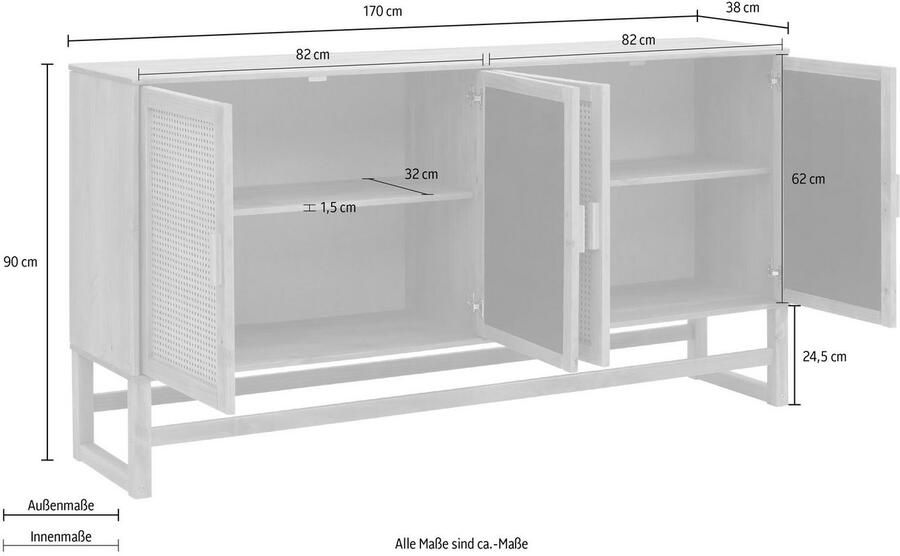 Home affaire Dressoir Linz Commode met rotan vlechtwerk op de deurfronten van massief hout - Foto 2