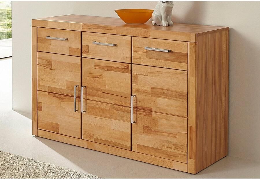 Home affaire Dressoir Logo 130cm breed 42 cm diep fronten massief hout 2 brede vakken - Foto 6