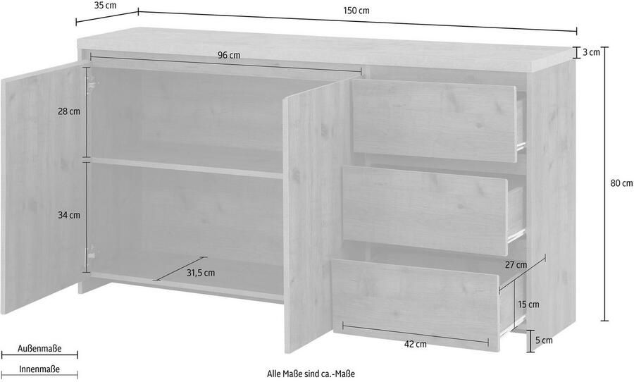 Home affaire Dressoir Maribo Commode in moderne landhuisstijl met betonnen bovenblad breedte 150 cm - Foto 5