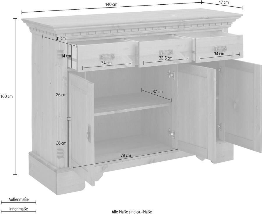 Home affaire Dressoir Milan Commode breedte 140 cm