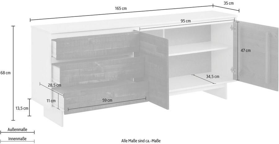 Home affaire Dressoir Morgan Kast van massief dennenhout met grepen breedte 165 cm - Foto 7