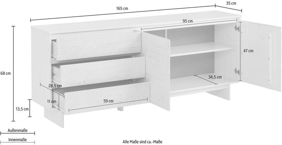 Home affaire Dressoir Morgan Kast van massief dennenhout met grepen breedte 165 cm - Foto 4