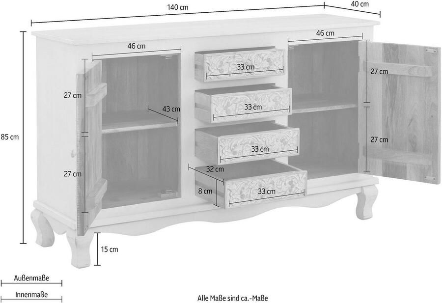 Home affaire Dressoir Rajat Kast van mangohout met deurfrontfrezingen breedte 140 cm - Foto 5