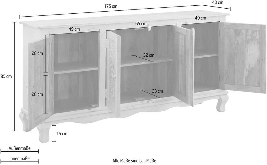 Home affaire Dressoir Rajat Kast van mangohout met frontfrezingen breedte 175 cm - Foto 5