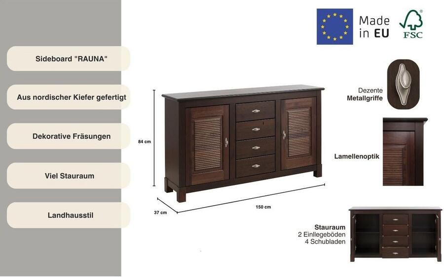 Home affaire Dressoir Rauna Commode B D H: 150 37 84 cm - Foto 7
