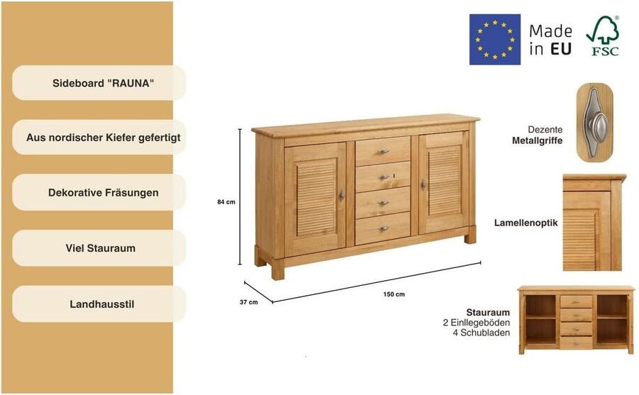 Home affaire Dressoir Rauna Commode B D H: 150 37 84 cm - Foto 8