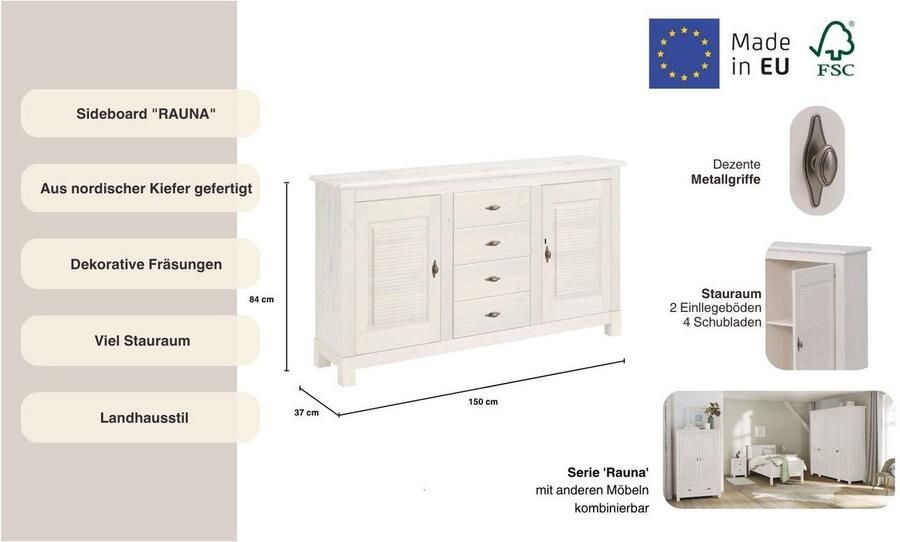 Home affaire Dressoir Rauna Commode B D H: 150 37 84 cm - Foto 4