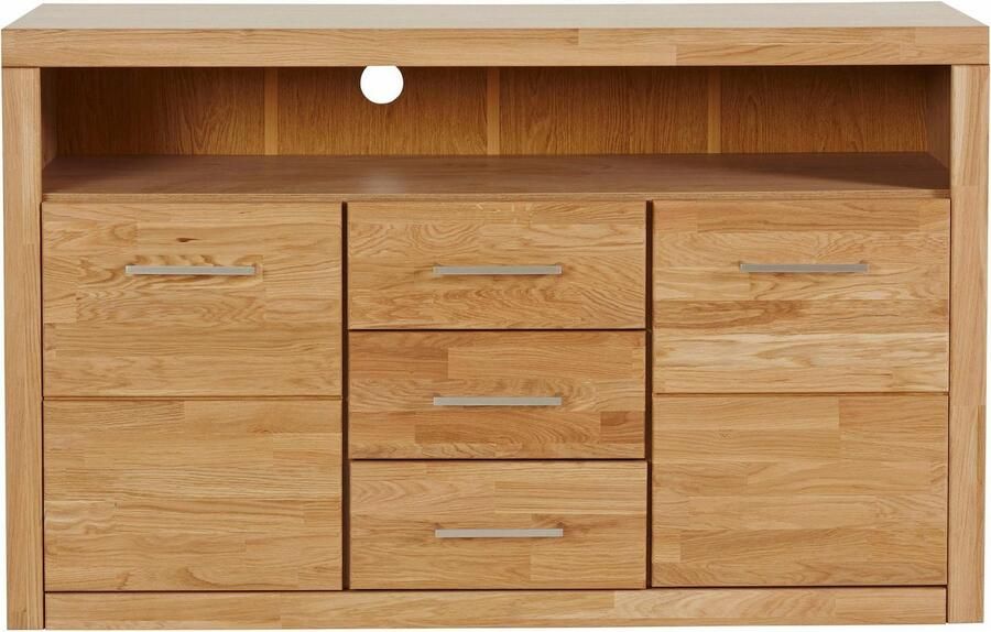 Home affaire Dressoir Ribe 130cm breed 80cm hoog bovenblad massief hout 6 vakken Hout massief houtmateriaal metalen handgrepen 2 deuren 3 laden - Foto 11