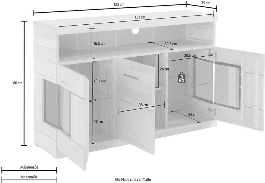 Home affaire Dressoir Ribe 130cm breed fronten massief hout 2 deuren met gehard glazen inzet - Foto 3