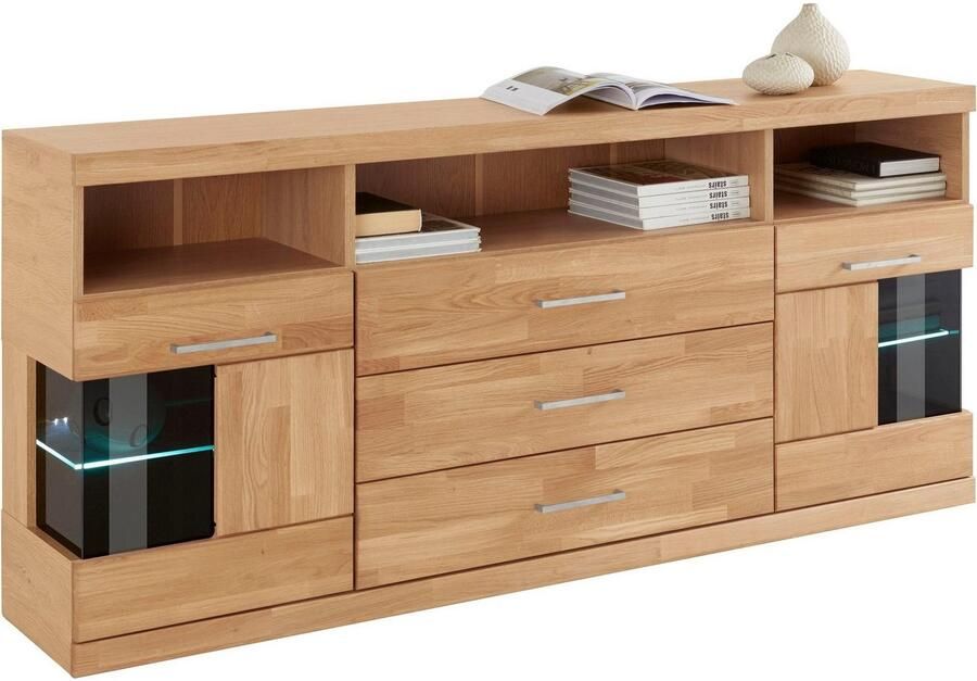 Home affaire Dressoir Ribe 180cm breed fronten massief hout 7 vakken variabele bodems - Foto 2