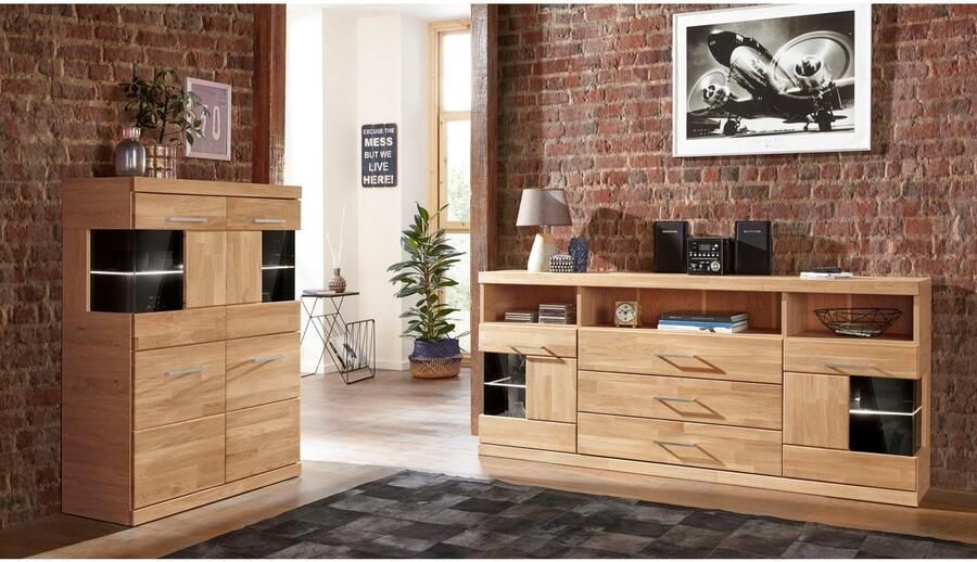 Home affaire Dressoir Ribe 180cm breed fronten massief hout 7 vakken variabele bodems - Foto 10