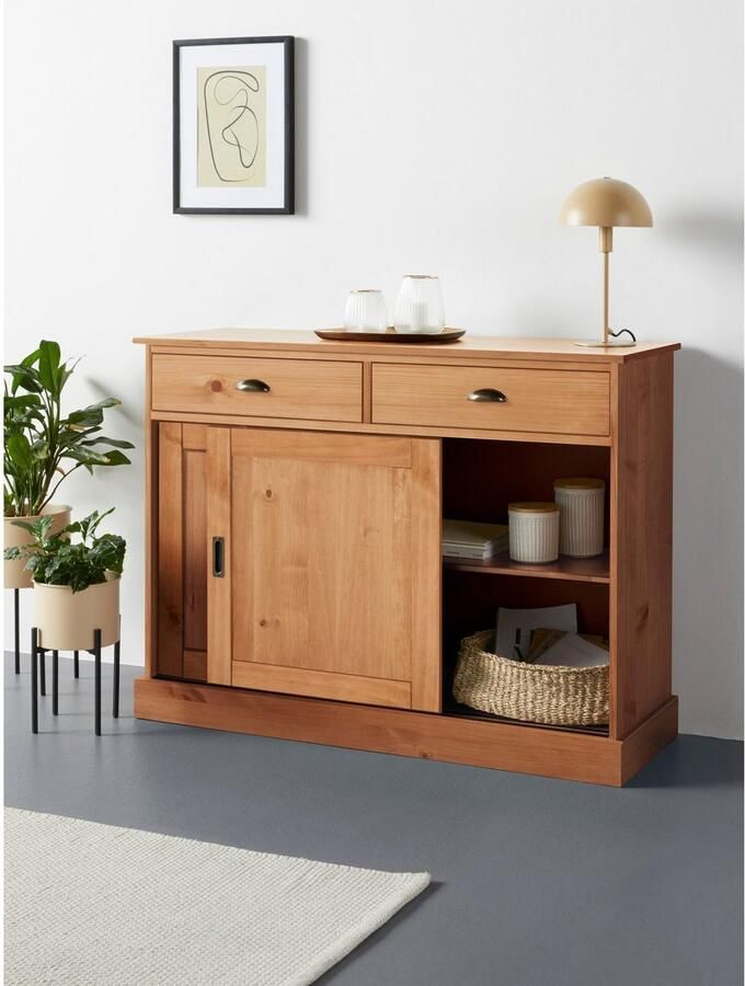 Home affaire Dressoir Schröder Commode 2 schuifdeuren 2 lades van massief dennenhout - Foto 8