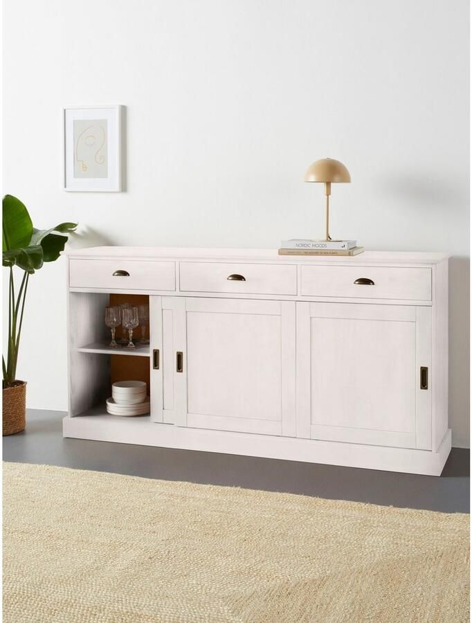Home affaire Dressoir Schröder Commode 3 schuifdeuren 3 lades van massief dennenhout